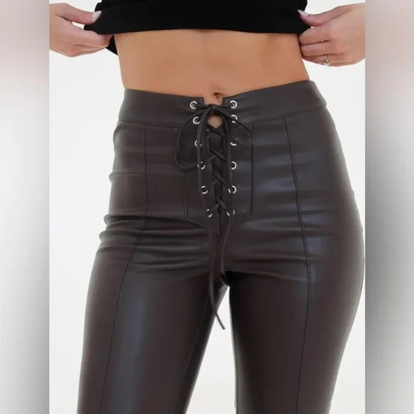 Rumored Straight Shooter  Lace-Up Pants in Black Coffee Size Small Pre-owned - Picture 5 of 12